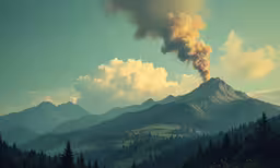 the smoke plumes from a mountain with trees