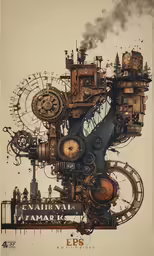 digital mixed media painting of a steam engine