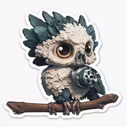 a sticker of an owl is sitting on a branch