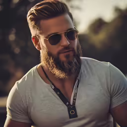 the man with glasses is looking off to his right