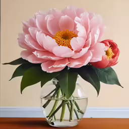 a vase with flowers inside sitting on a wooden table