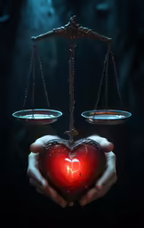a person holds a heart shaped scale on them while a scales balance