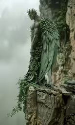 a bird sits on top of a rocky cliff