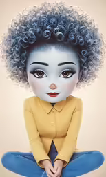 a digital photo of a doll with blue hair