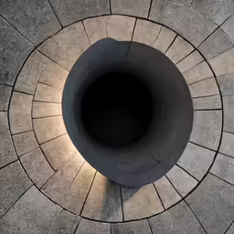 the inside view of a concrete vase on the ground