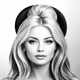 a beautiful blonde woman wearing a black hat and a cleavage