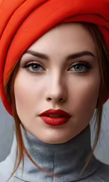 a woman with a red head band is wearing lipstick