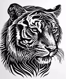 a tiger on a white background,a tiger drawing in black and white