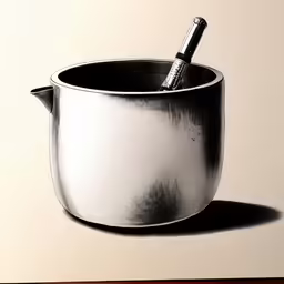 a drawing of a wine glass in a large stainless steel pot