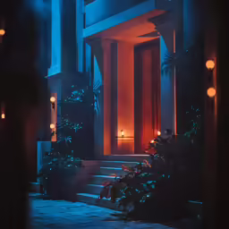 a night shot of an elegant entryway