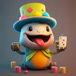 a little girl with a party hat holding a cake