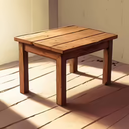 a wooden table sitting on top of a hard wood floor