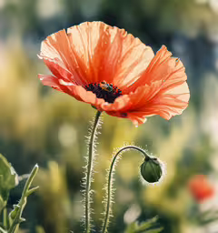 a closeup of an orange flower and some other flowers,an orange flower has been blooming close together