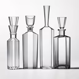 a set of four clear glass vases and containers