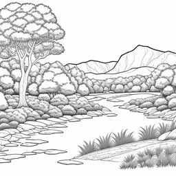 a landscape drawing in a black and white photo,this is a drawing of a beautiful landscape