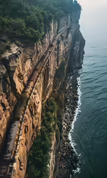 a large mountain on the side of a cliff near the ocean