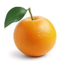 an orange has a green leaf on top