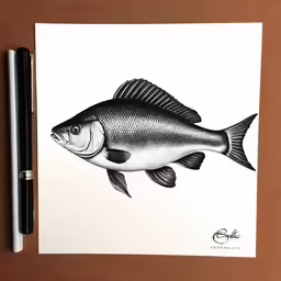 a drawing of a fish and a pen