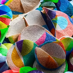 a group of pieces of paper that look like colorful rings