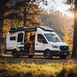 an airstream is parked in the woods