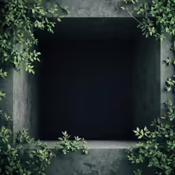 a dark square wall covered with green plants