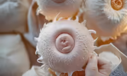 a close up of two stuffed animals on a pillow
