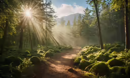 sunlight coming through the trees in a forest