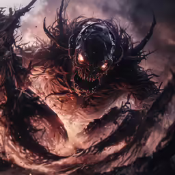 a demonic looking creature with large eyes and sharp teeth