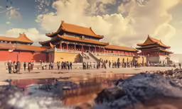 a picture of some people standing outside the building