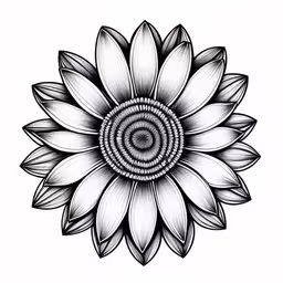 a drawing of a flower that has been made with black and white ink,black and white flower on a white background