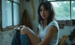 an image of a woman that is sitting down with food