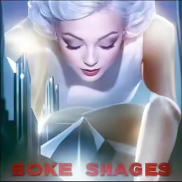 a beautiful young woman with white hair and an image of buildings