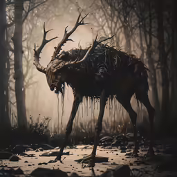 the stag beetleling through the forrest on the ground