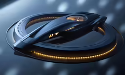 a futuristic vehicle floating in the air