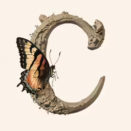 a butterfly is standing on the letter c