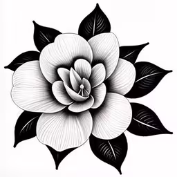 black and white flower with leaf on the side