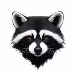 a black and white racoon is staring at the camera