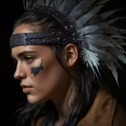 an image of the side view of a girl wearing native headdress