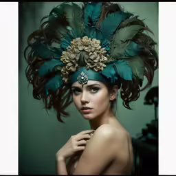 a woman with feather headdress made to look like a woman