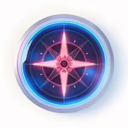 a blue and red compass on a white background