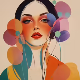 a woman is shown with colorful circles around her