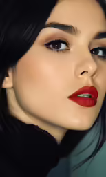 a beautiful lady with red lipstick wearing black clothes