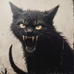 a black cat is shown with its teeth out