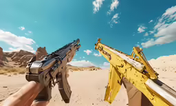 a close - up view of the weapon and an object