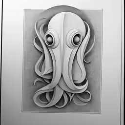 an octopus drawing that is hanging on the wall