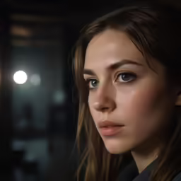 the face of a beautiful woman staring into a camera