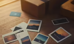 several polaroid cards with the names of each product