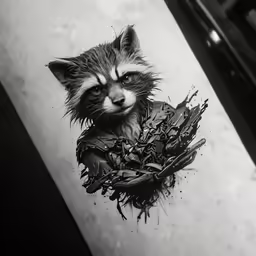 a piece of artwork is shown that appears to be the racoon