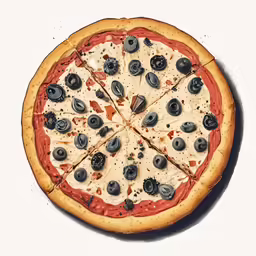 a blueberries and cream cheese pizza cut into eight slices