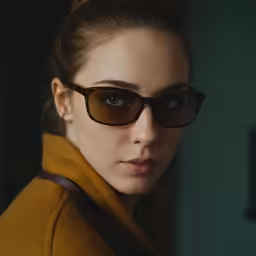 the girl is wearing sunglasses for her shoot